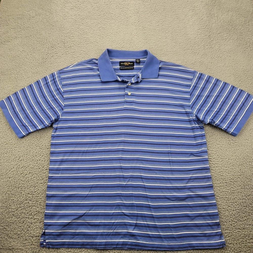 Golden Bear Shirt Mens Large Purple Striped‎ Polo Golf 60s 2 Ply Mercerized